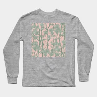 Blush and Sage Green Thistle Flowers Long Sleeve T-Shirt